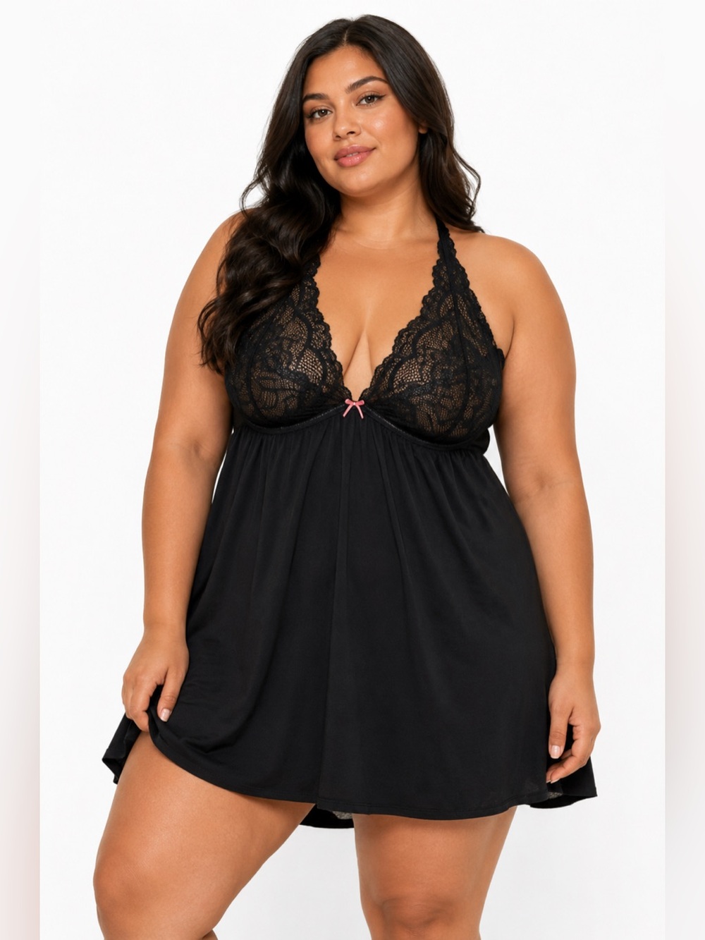 Y2K Vintage Cacique Padded Floral Lace Cup Babydoll Slip (Black) Size 1X/40DD